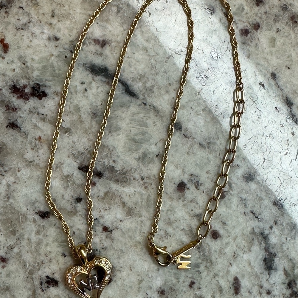 Nina Ricci gold plated crystal heart adjustable length necklace